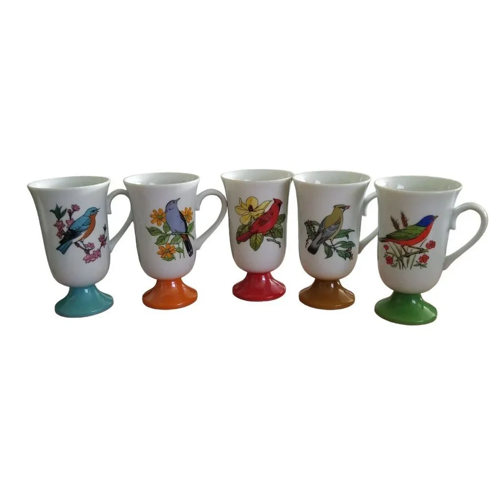 SOLD Roberts Song Bird Irish Coffee Mugs Pedestal Tea Cups Set of 5 - Picture 1 of 16